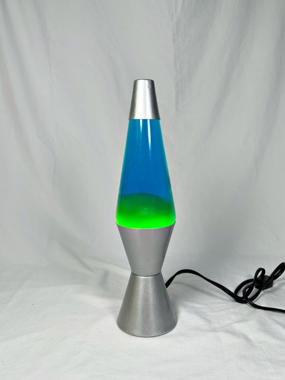 Vintage Y2K Blue Green Wax Silver Base 14.5" Classic Retro Lava Lamp